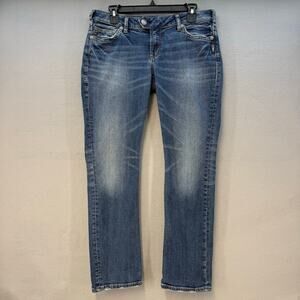 Silver Jeans Women's 32x30 Blue Tuesday Low Straight Embellished Pockets Western